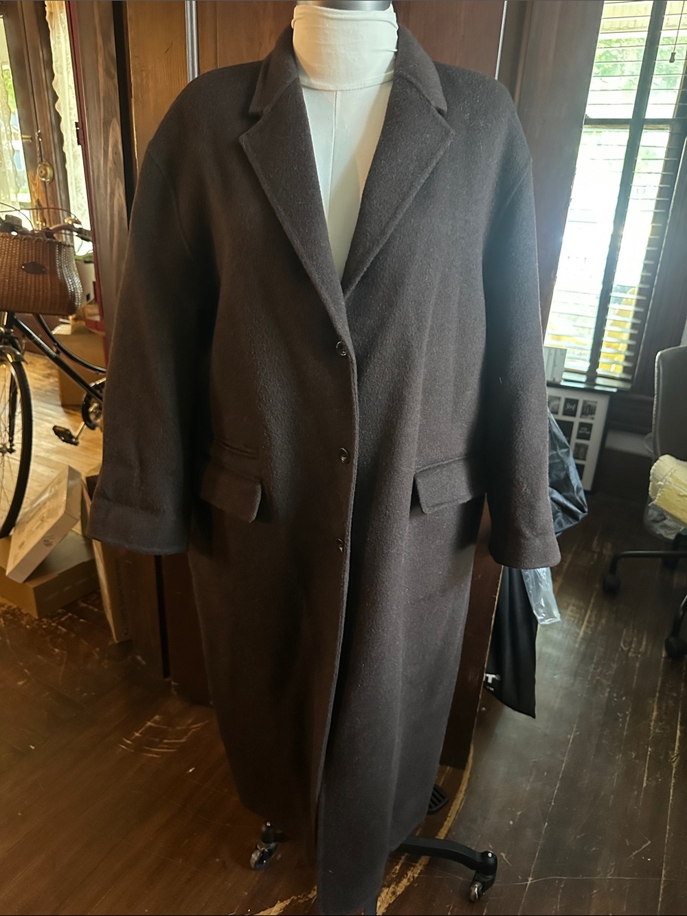 Women's Long Dark Brown Wool Trench Coat